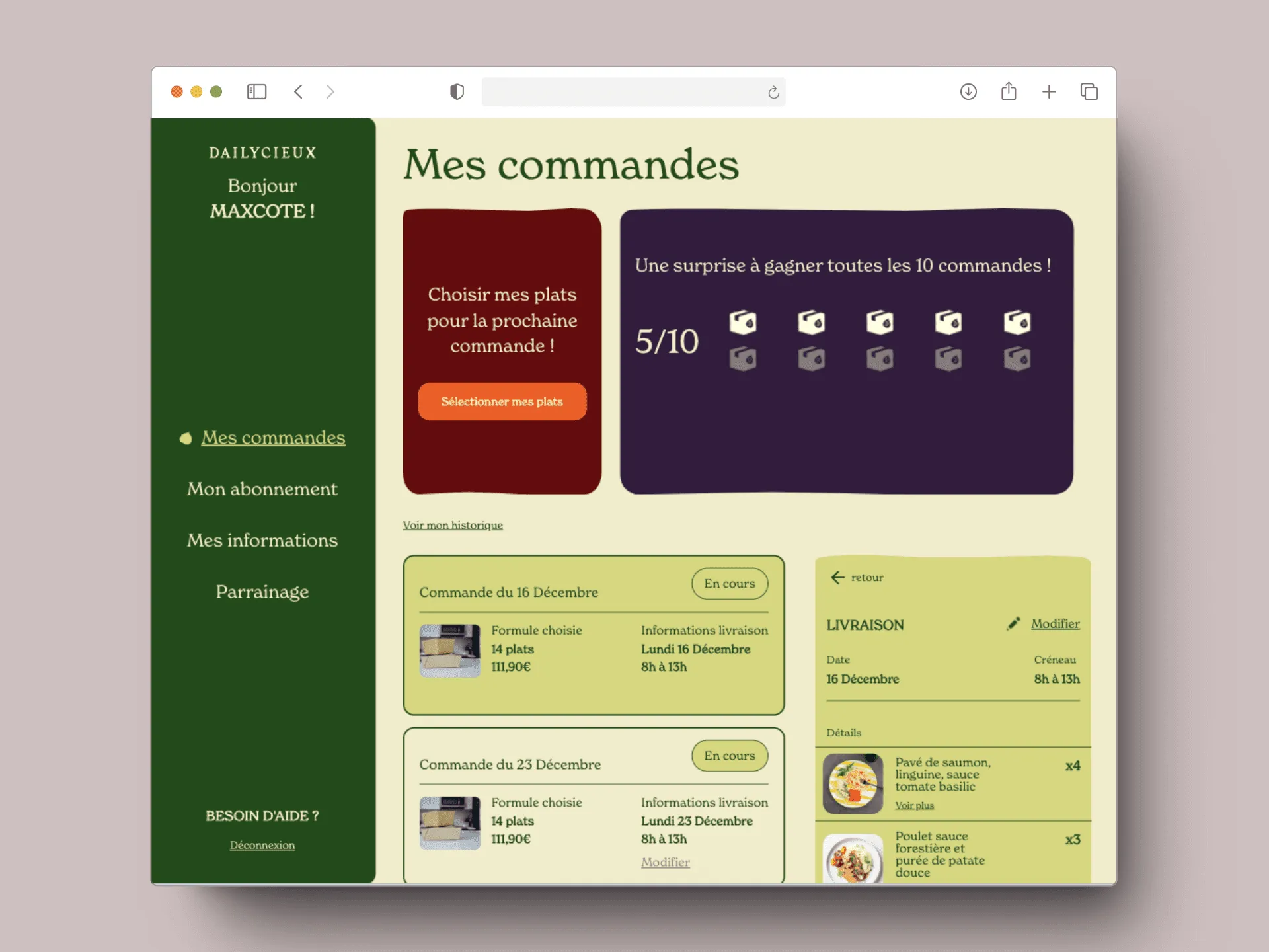 Dailycieux — Meal delivery service interface built by Lowcodr